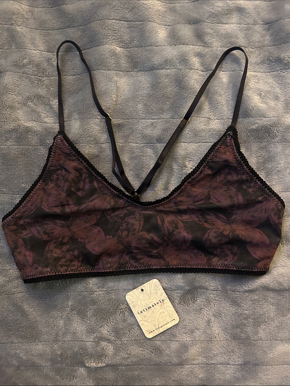 Free People Floral Mesh Bralette in Black and Purple